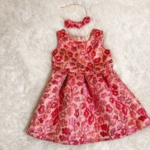 Pink & Burgundy Jacquard Dress with headband